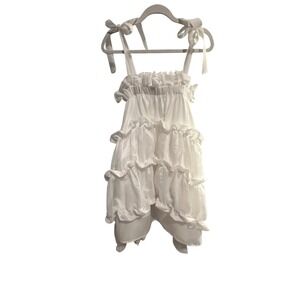 White Ruffle Tiered Baby Doll Mini Dress with Tie Straps Tepe